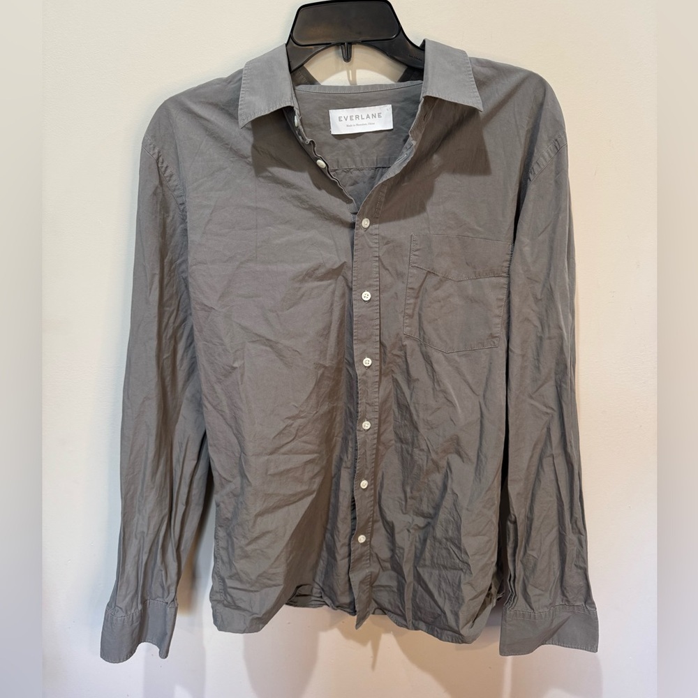 Everlane men’s button down lightweight‎ cotton shirt Gray sz Large